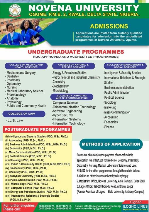 novena university courses